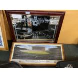 A FRAMED PRINT OF MAINE ROAD - MANCHESTER CITY PLUS A FRAMED MANCHESTER CITY MIRROR