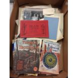 AN INTERESTING BOX OF EPHEMERA TO INCLUDE, OLD PHOTOGRAPHS, A FOLDER ON NUCLEAR WAR, POSTCARDS,