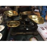 TWO SETS OF VINTAGE SCALES WITH BRASS PANS TO INCLUDE AVERY