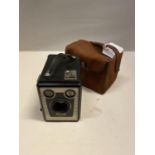 A BOX BROWNIE CAMERA WITH THE ORIGINAL CASE