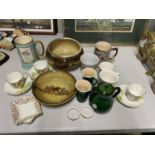 A COLLECTION OF CERAMICS TO INCLUDE, SALISBURY CHINA CUPS AND SAUCERS 'GERANIUM', A BURSLEM SILVER