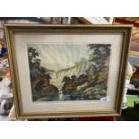 A GILT FRAMED PICTURE 'MILLERS DALE, DERBYSHIRE' SIGNED BY JAMES PRIDDEY