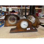 THREE MAHOGANY AND OAK CASED MANTLE CLOCKS IN NEED OF RESTORATION