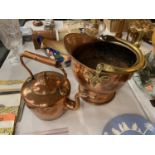 A VINTAGE COPPER KETTLE AND COAL SCUTTLE