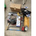 AN ASSORTMENT OF TOOLS TO INCLUDE AN ELECTRIC PLANE, A DREMEL AND SPANNERS ETC