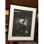 A FRAMED REMBRANDT PRINT - A SELF PORTRAIT ETCHING