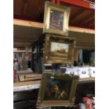 THREE GILT FRAMED PICTURES TO INCLUDE OIL ON BOARD AND A PRINT