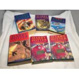 SIX PAPERBACK HARRY POTTER BOOKS TO INCLUDE FIRST EDITIONS