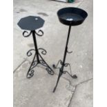 A PAIR OF DECORATIVE WROUGHT IRON PLANT STANDS