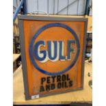 A GULF PETROL AND OILS ILLUMINATED LIGHT BOX SIGN 34CM X 40CM X 10CM