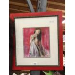 A FRAMED SIGNED PRINT OF A SEMI NUDE LADY