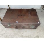A VINTAGE LEATHER TRAVEL CASE MARKED C.E.B