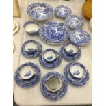 A QUANTITY OF COPELAND SPODE BLUE AND WHITE POTTERY TO INCLUDE, CUPS AND SAUCERS, PLATES, BOWLS, ETC