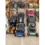 THREE LAWNMOWERS TO INCLUDE A CHALLANGE XTREME PETROL LAWN MOWER AND A WORX BATTERY POWERED LAWN
