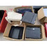 A LARGE ASSORTMENT OF LAPTOP BAGS AND NOTE PAD FILES ETC