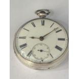 AN ANTIQUE VICTORIAN 1886 LONDON HALLMARKED SILVER FUSEE KEY WIND POCKET WATCH 50MM SEEN WORKING BUT