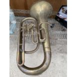 A VINTAGE BRASS TUBA STAMPED HAWKES AND SON LONDON (A/F)