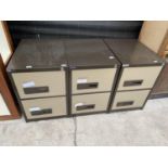 THREE METAL TWO DRAWER FILING CABINETS