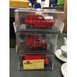 THREE ROYAL MAIL VANS, OXFORD DIECAST, A LIMITED EDITION BEDFORD HAVEN 333/2000, A LAND ROVER AND AN