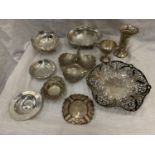 TEN GOOD QUALITY INDIVIDUALLY HALLMARKED PIECES OF SILVER TO INCLUDE A TROPHY, PIN DISHES, BON BON