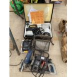 AN ASSORTMENT OF TOOLS TO INCLUDE A WAGNER W400SE SPRAYER, A BLACK AND DECKER JIGSAW AND A GRINDER