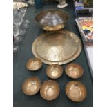 EIGHT ITEMS OF NIGERIAN BRASSWARE, ONE, A PLATE/TRAY SIGNED AIKENA AMADU, KANO (POSSIBLY 1920'S),