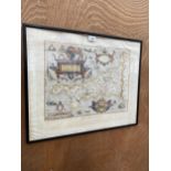 A VINTAGE FRAMED 'SAXTON'S MAP OF CORNWALL 1576'