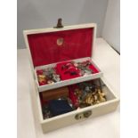 A JEWELLERY BOX WITH THE CONTENTS, CONTAINING, RINGS, NECKLACES, EARRINGS, BANGLES, ETC