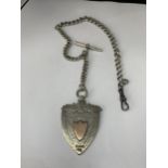 ANTIQUE VICTORIAN HALLMARKED SILVER POCKET WATCH ALBERT CHAIN & FOB 59.7G 42CM