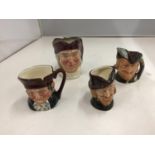 FOUR MINIATURE ROYAL DOULTON TOBY JUGS TO INCLUDE, OLD CHARLEY, ROBIN HOOD, ETC