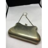 A VINTAGE SILVER PLATED PURSE WITH CHAIN