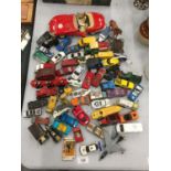 A QUANTITY OF DIECAST VEHICLES TO INCLUDE CORGI, MATCHBOX, ETC. ALL IN PLAYWORN CONDITION