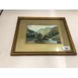 A WATERCOLOUR OF A RIVER AND HILL SCENE, SIGNED WB 1922. SIZE 32CM X 26CM