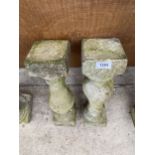 TWO RECONSTITUTED STONE TURNED COLUMN PEDESTAL BASES/PLANT STANDS