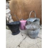 AN ASSORTMENT OF GALVANISED ITEMS TO INCLUDE COAL BUCKET, MOP BUCKET AND FURTHER BUCKET ETC