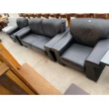 A BLACK LEATHER THREE PIECE LOUNGE SUITE LABELLED MARINELLI, MADE IN ITALY
