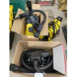 A KARCHER POWER BRUSH VACUUM, A STEAM CLEANER AND ATTATCHMENTS ETC