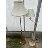 A RETRO TEAK STANDARD LAMP COMPLETE WITH SHADE AND BRASS READING LAMP