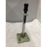 A VINTAGE GREEN CERAMIC AND CHROME LAMP BASE