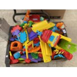 AN ASSORTMENT OF CHILDRENS TOYS TO INCLUDE TOOT TOOT TRACK AND VEHICLES ETC