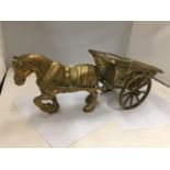A LARGE BRASS HORSE AND CART
