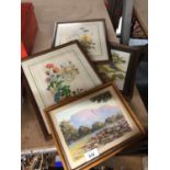 FOUR FRAMED PRINTS OF FLOWERS, BIRDS ETC