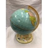 A VINTAGE METAL WORLD GLOBE 30CM TALL