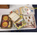 VARIOUS COLLECTABLE ITEMS TO INCLUDE STAMPS, TEACARDS IN BOOKS, PAINTS ETC