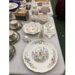 A COLLECTION OF AYNSLEY 'WILD TUDOR' CHINA TO INCLUDE VASES, PLATES, A CLOCK, TORTOISE, ETC