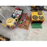A LARGE ASSORTMENT OF VINTAGE CHILDRENS TOYS TO INCLUDE FISHER PRICE ETC