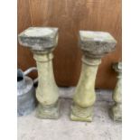 TWO RECONSTITUTED STONE TURNED COLUMN PEDESTAL BASES/PLANT STANDS