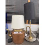 TWO TABLE LAMPS TO INCLUDE ONE FORMED FROM A COPPER KETTLE