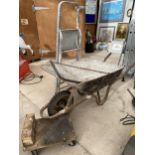 AN ASSORTMENT OT ITEMS TO INCLUDE A WHEEL BARROW AND A TWO RUNG ALUMINIUM STEP LADDER