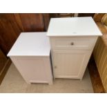 A WHITE BEDSIDE LOCKER AND LINEN BOX